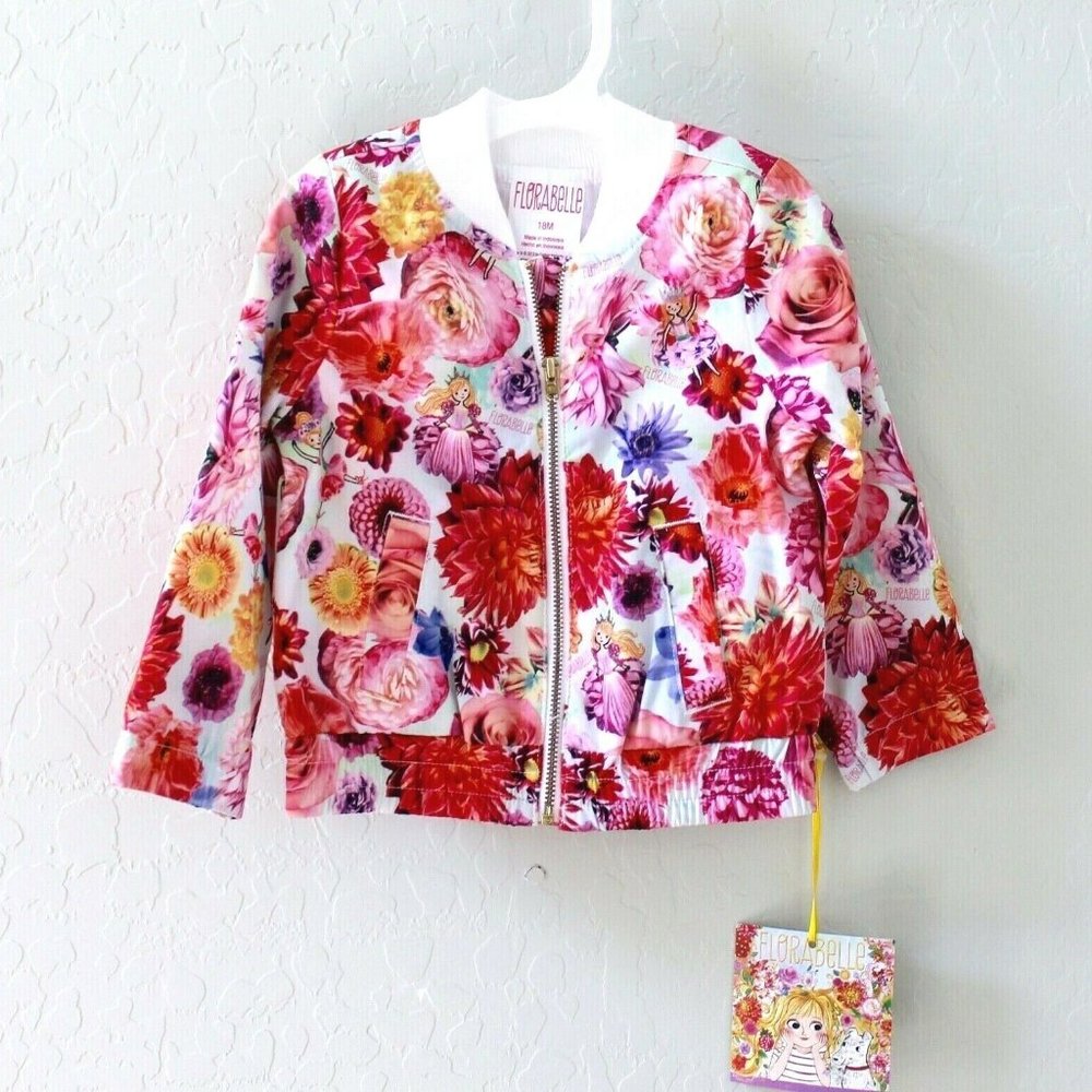 Florabelle Long Sleeve Floral Zip Bomber Jacket Size 18M - White/Pink